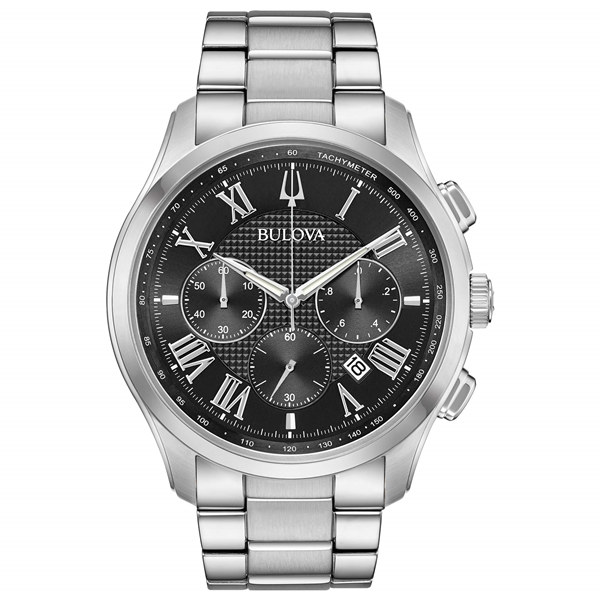 Bulova Men Watch 97B170 Black Silver Tone